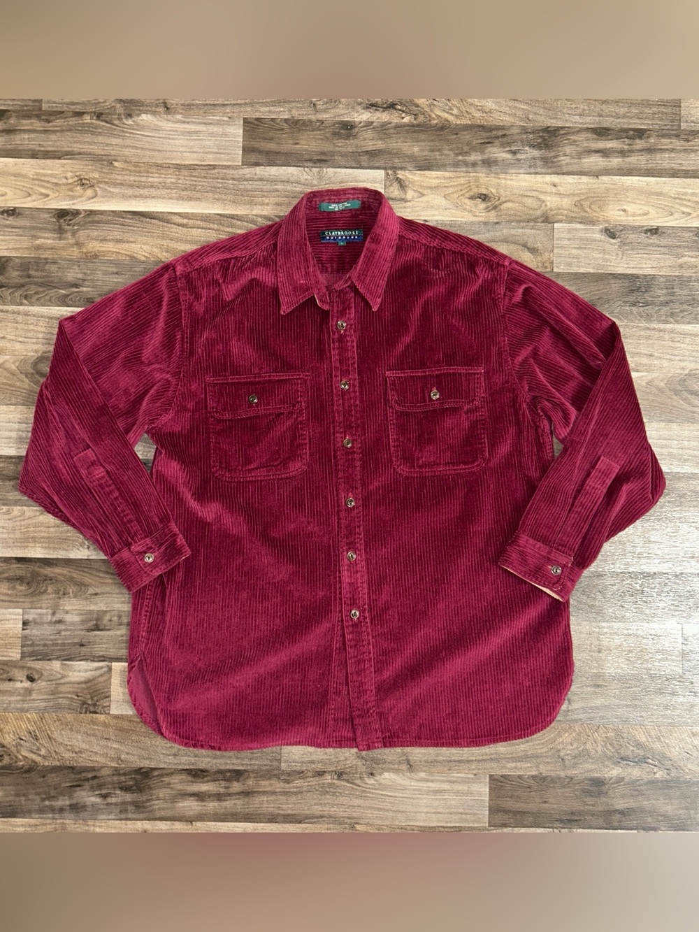 Claybrooke Outdoors Vintage Corduroy Shirt Mens L Burgundy 100% Cotton